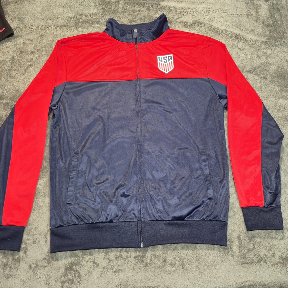 United States Soccer Jacket Mens Large Red Navy Full Zip Track Crest USMNT Top